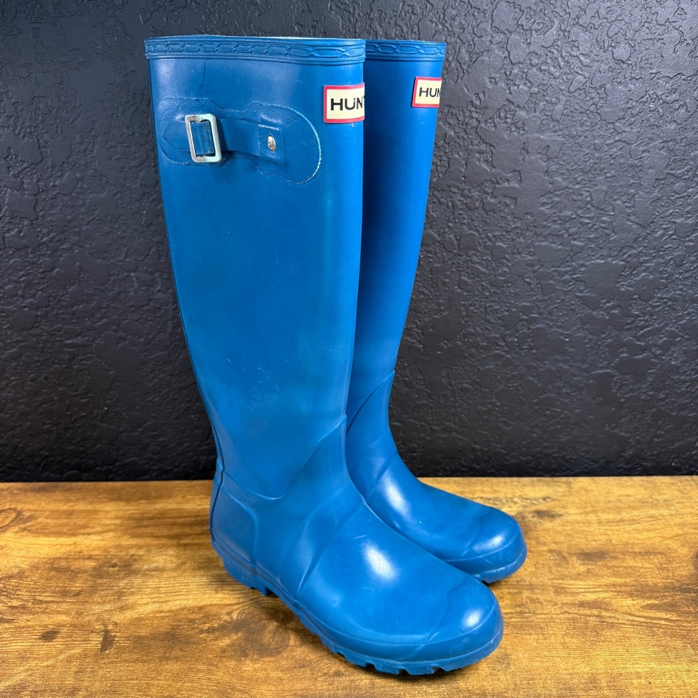 Hunter Original Tall W23616 Blue Rubber Rain Boots Womens 6 EU 37